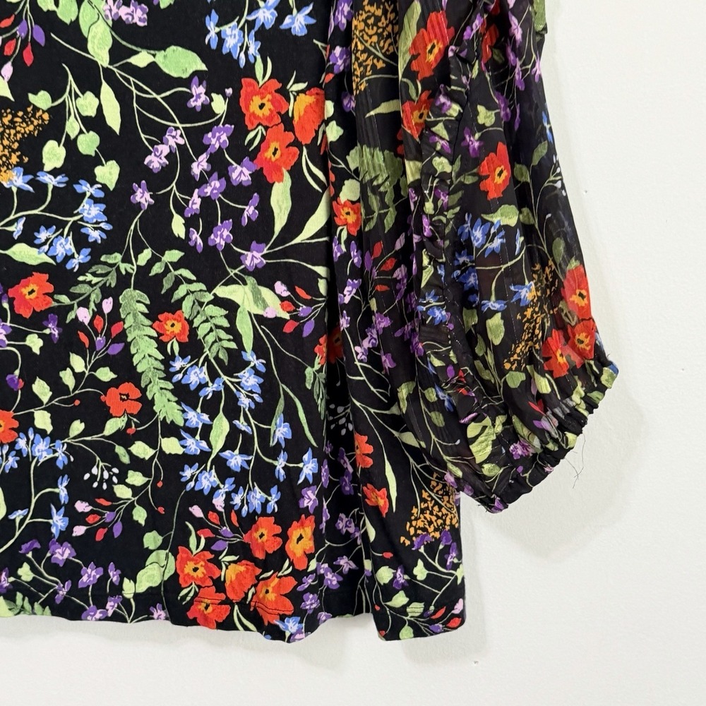 Maeve Anthropologie Jacquin Top XL Floral Popover 3/4 Sleeve Tie Neck Party - Picture 2 of 9